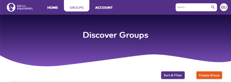 Groups are discoverable within the Groups section of Skill Squirrel.
